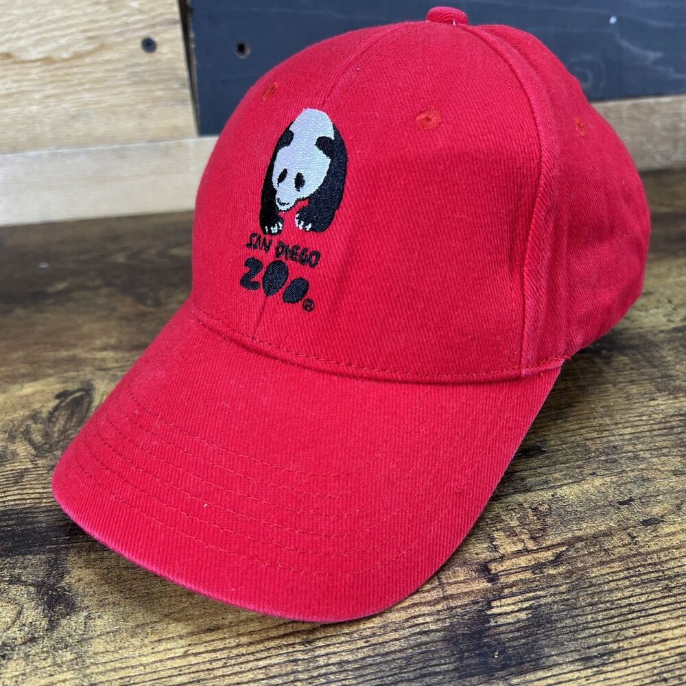 San Diego Zoo Panda Embroidered Red Adjustable Hat Baseball Cap